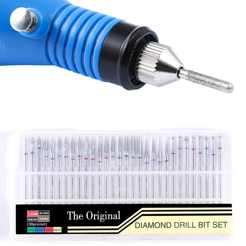 

30pcs Nail Drill Accessories Diamond Nail Polishing Needle DIY Nail Art Kits Drill unghie Bits Rotary Grinding Carving Tools