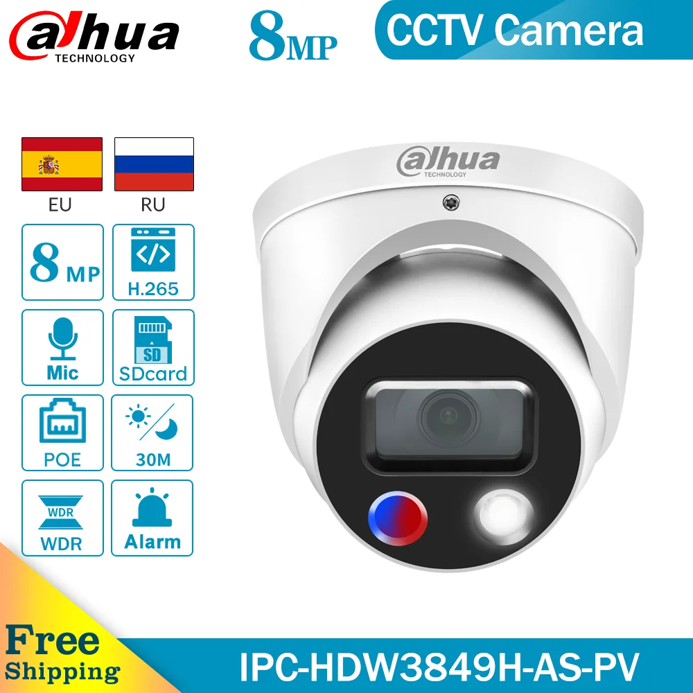 Dahua8MP полноцветный WizSense активное сдерживание IPC HDW3849H AS PV IP Camrea Встроенный микрофон
