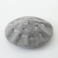2020 new style spring 100 colored leaves embroidery warm wool winter women beret hat for sweet girl autumn and winter hats