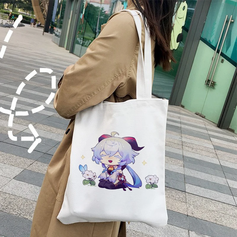 

Cute Ganyu Genshin Impact Manga Eco Bag Shoper Anime Tote Bag Canvas Shopper Designer Shoppers Shopping Bags Handbags For Women