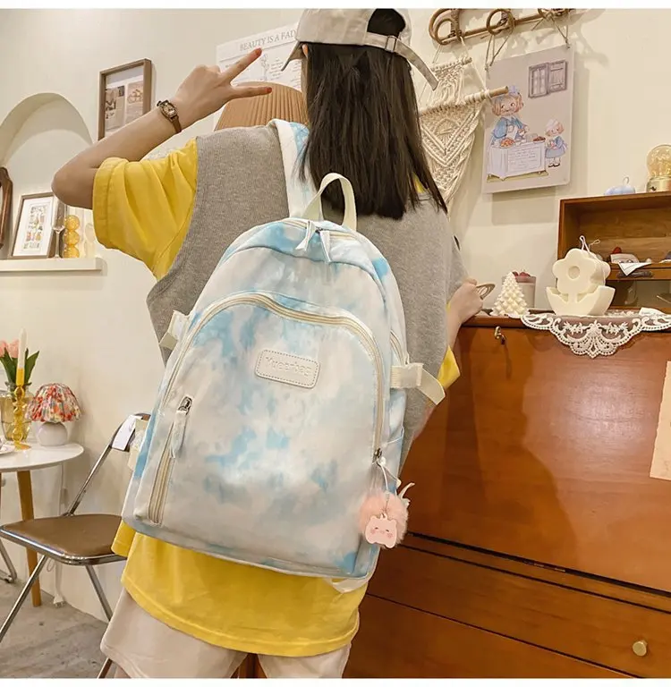 Schoolbag Female 2021 Summer New Japanese Harajuku Tie-Dye All-Match Casual High School Student Backpack Backpack