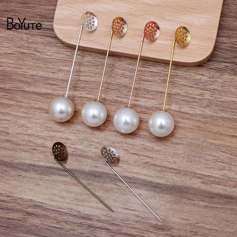 

Металлическая латунная сетчатая булавка BoYuTe (30 шт./лот), 12 мм, основа для лацкана, брошь ручной работы, искусственная брошь