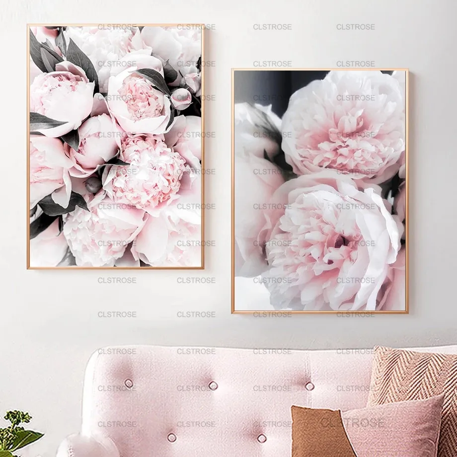 

Modern Decorative Painting Pink Peach Blossom Poster Hd Home Wall Waterproof Ink Art Canvas Painting for Bedroom and Living Room