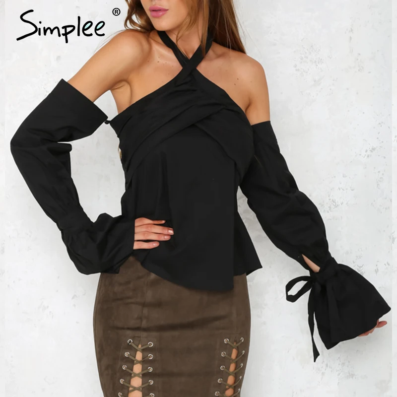 Женская блузка Simplee с открытыми плечами женская рубашка бретельками крест