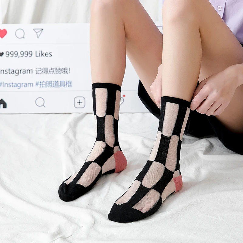 

Salina women's socks card stockings women spring and summer base nylon ultra-thin color block color matching transparent socks
