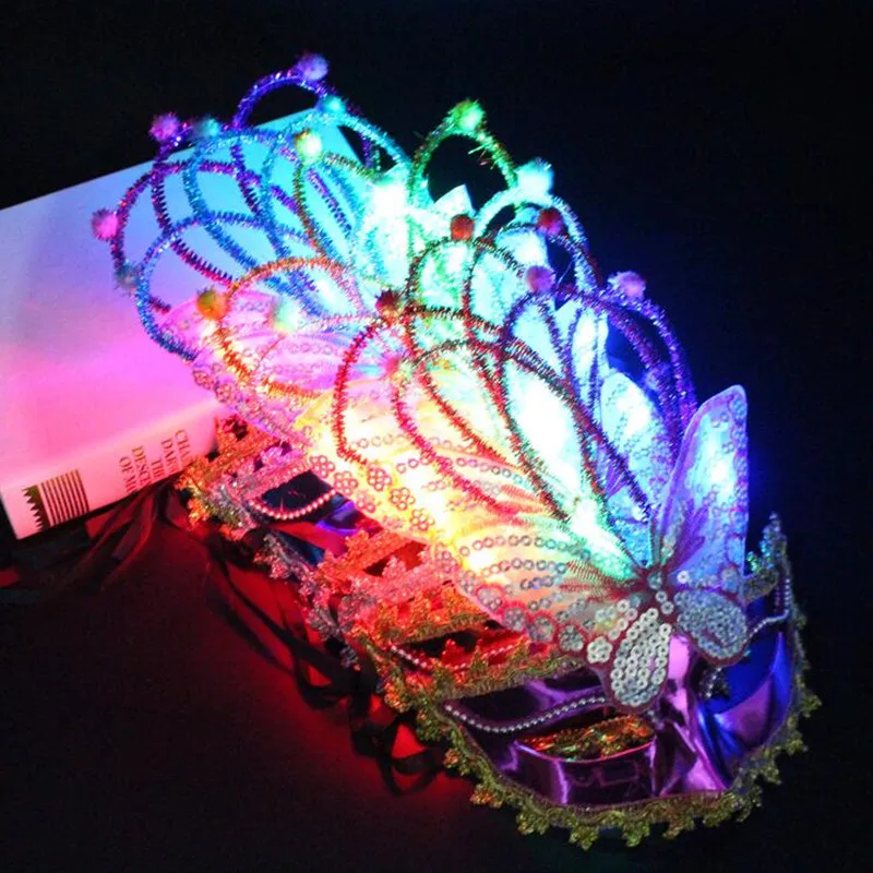 Модные женские мигающие светодиодные маски-бабочки для девочек мигающая маска