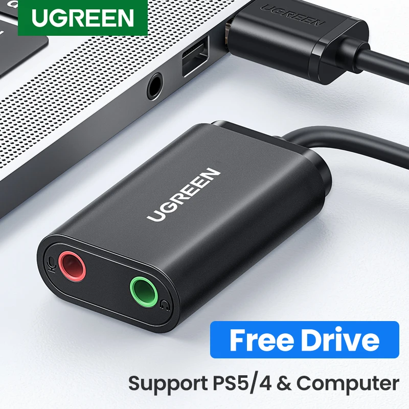 Внешняя звуковая карта UGREEN, USB аудио интерфейс 3,5 мм микрофонный аудио адаптер USB Звуковая карта для ПК PS4 5 гарнитура, внешний Звуковой адаптер - изображение