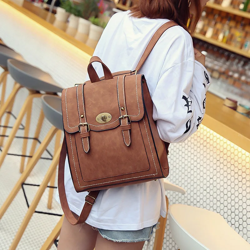 

Vintage College School Backpacks for Women PU Leather Book Pack for Teenage Girls Knapsack Travel Shoulder Bags Rucksack