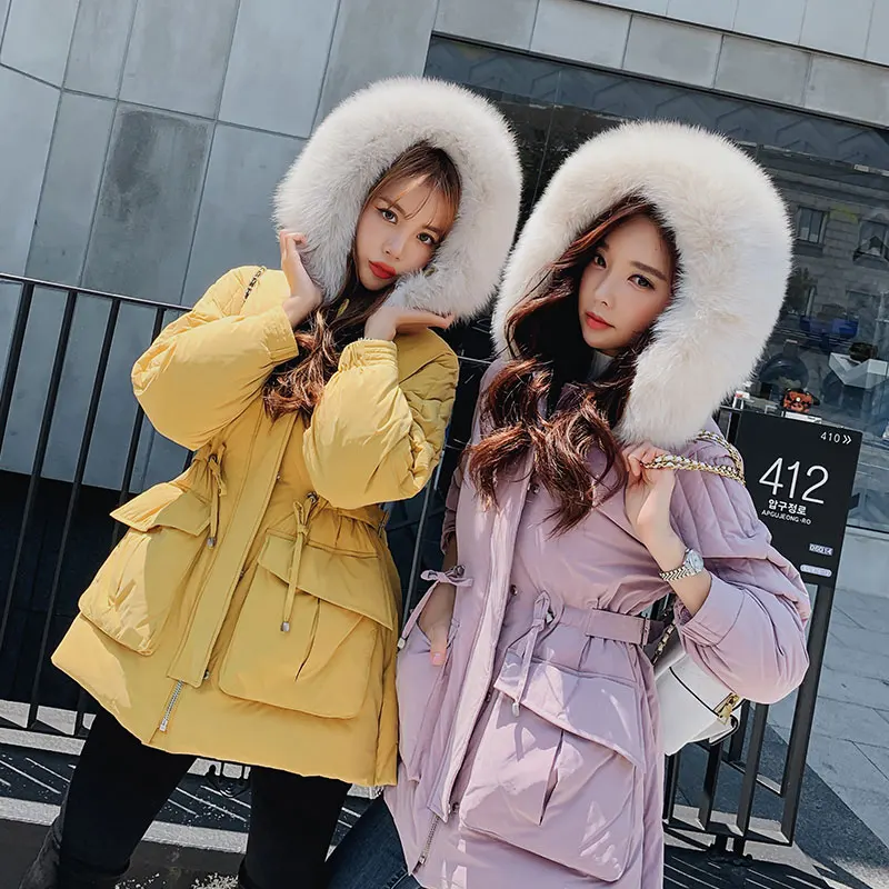 Dabuwawa зимняя женская парка на 90% утином пуху с воротником из лисы плотное женское