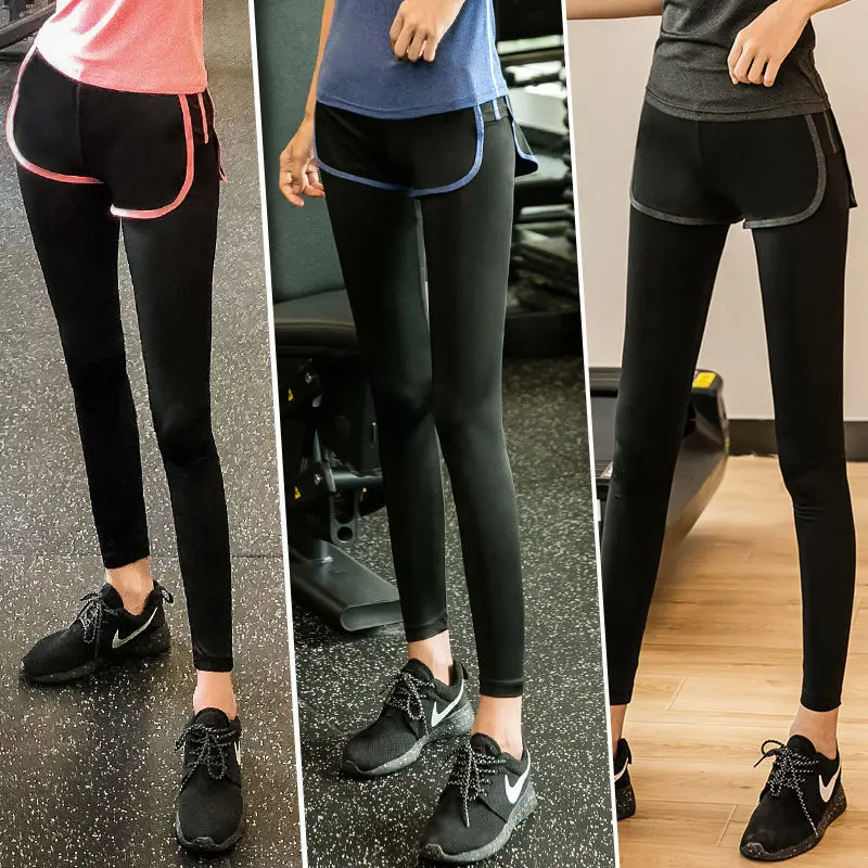 

Fake two-piece Sweatpants Korean loose fit yoga pants for women custom logo print on product and package from 1pc dropship