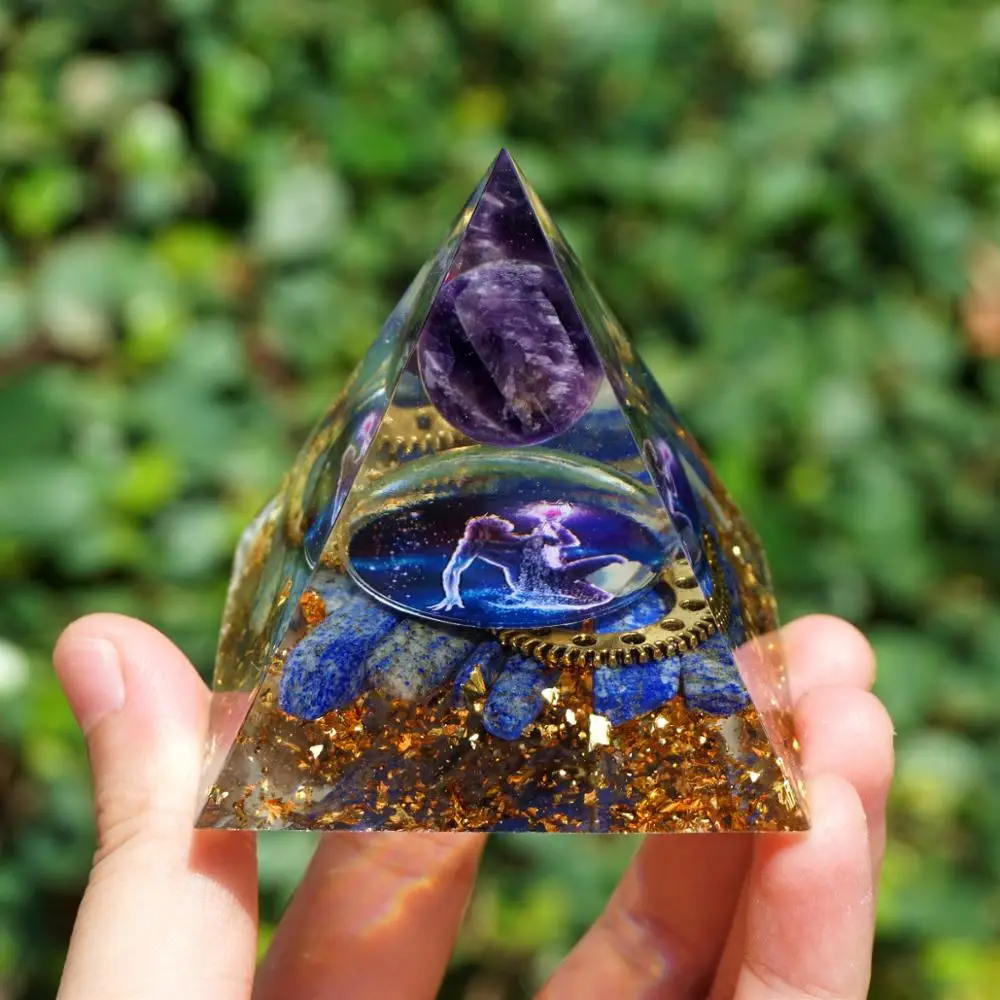 Оргонит пирамида аметист кристалл сфера и лазурит искусственное колесо оргона