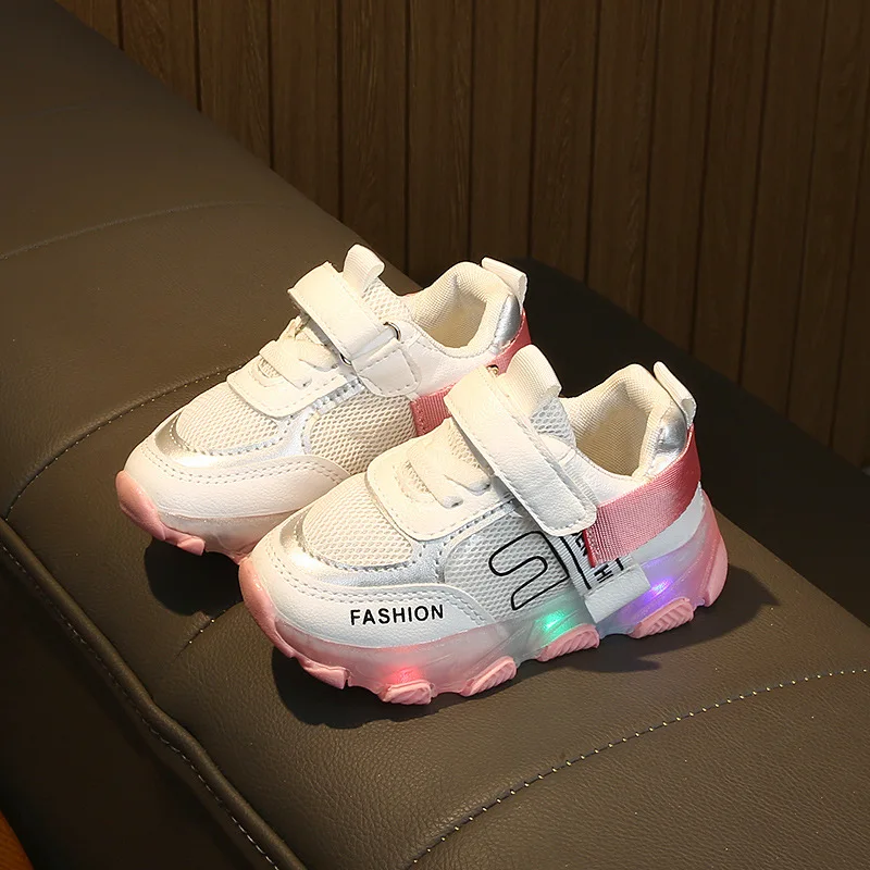 Весенне Осенняя детская спортивная обувь с подсветкой повседневная для