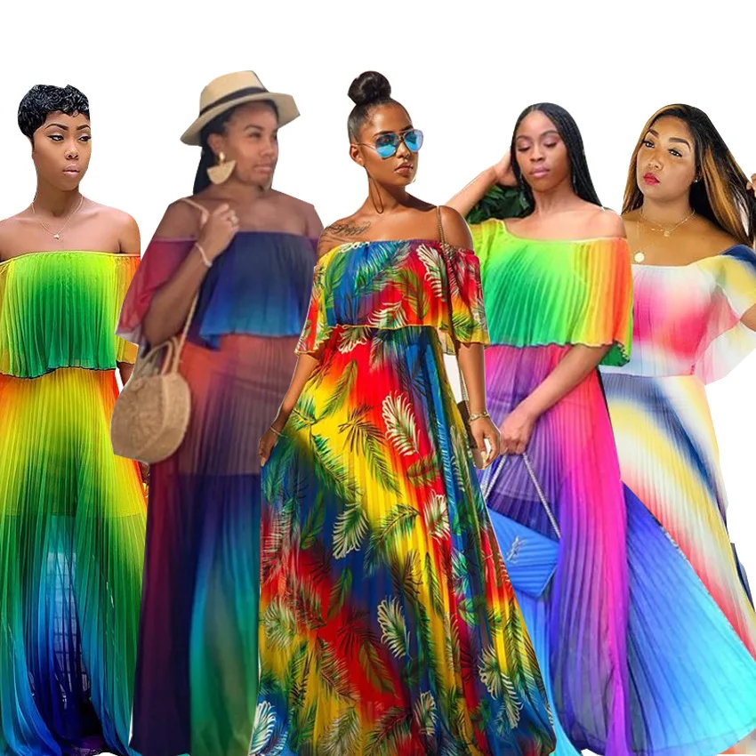 Женское плиссированное платье с градиентом Дамское шифоновое макси-платье