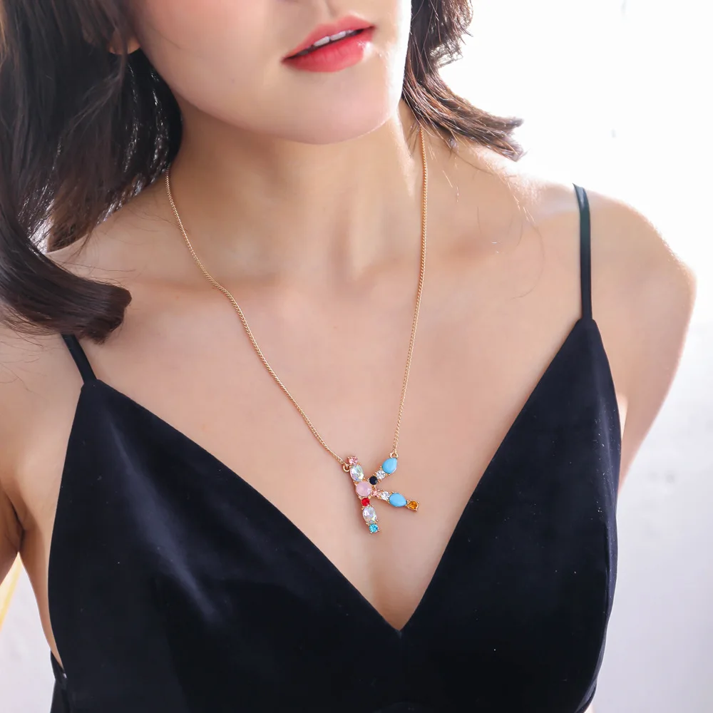 

26PCS/LOTS Wholesale A-Z Letter Pentants Necklaces Gold Crystal Chain Necklace CZ Cubic Zirconia Fashion Women Jewelry