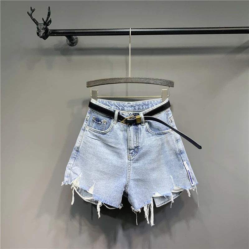 

Короткие джинсы с высокой талией, повседневные летние джинсовые брюки с бахромой и меховой подкладкой DM001