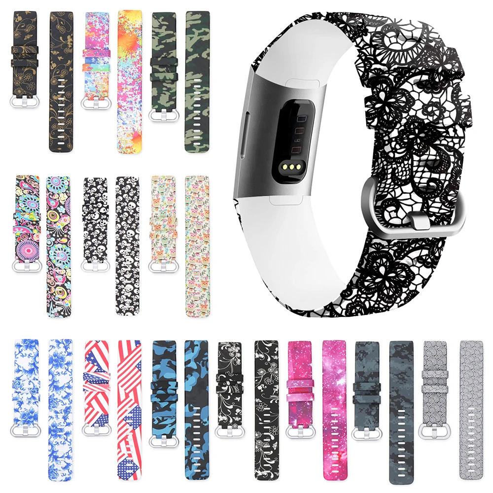 

Аксессуары для умных часов Fitbit Charge 4 / 3 / 3 SE, спортивные цветные сменные ремешки для часов с принтом, мягкие наручные часы с пряжкой