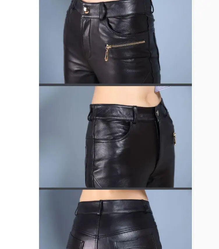 

Female women's New sexy trousers skinny and thin sheepskin feet trendy leather pencil pants