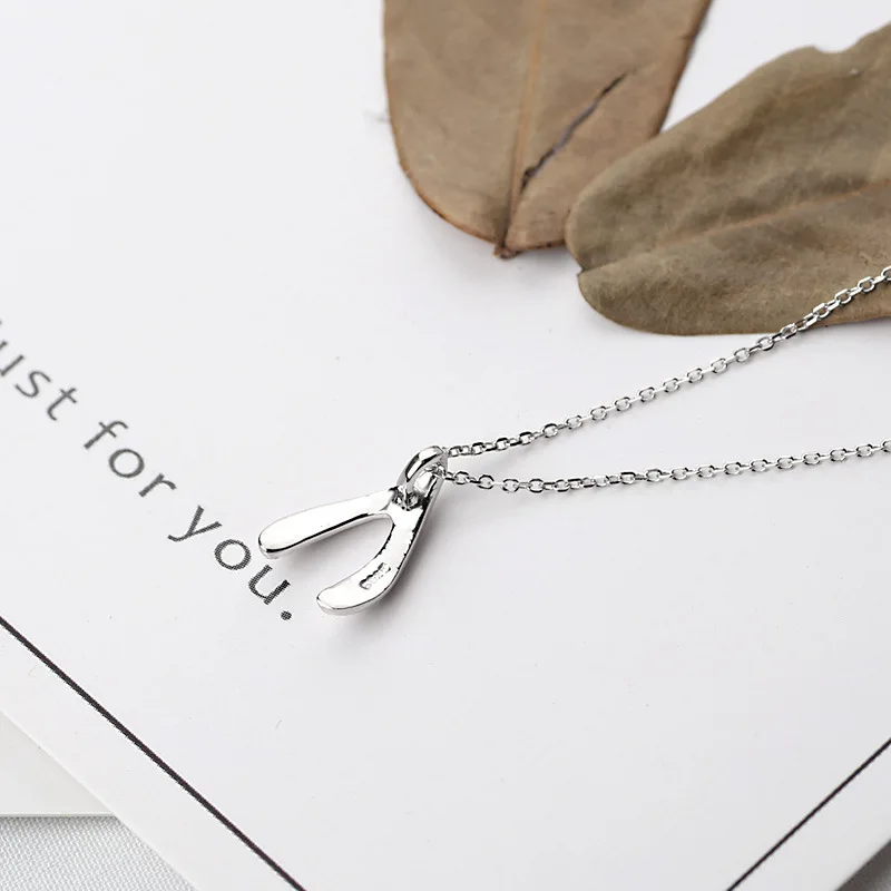 

Lucky Wishbone Necklace Real 925 Sterling Silver Women Fashion Jewelry for Friends Birthday Gift