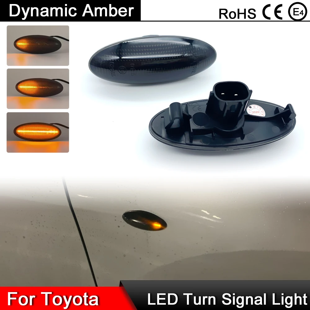 

2Pcs Error Free Smoked Lens Front LED Side Marker Light Dynamic Amber Turn Signal Lamp For Toyota Yaris Vitz RAV4 Corolla Verso