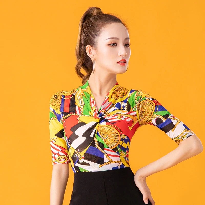 Рубашка для современных танцев женская одежда латиноамериканских с коротким