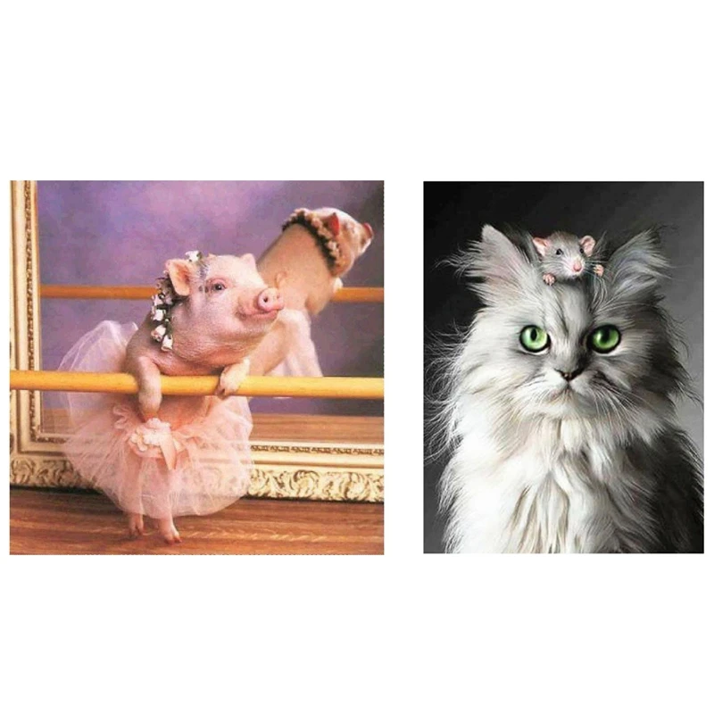 Полностью круглая Алмазная краска с изображением животных стразы и 5D милый