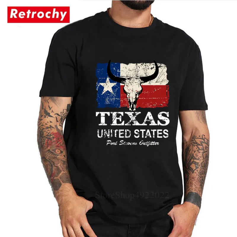 Модная американская Техасская футболка с быком ретро-флаг США Дизайнерская