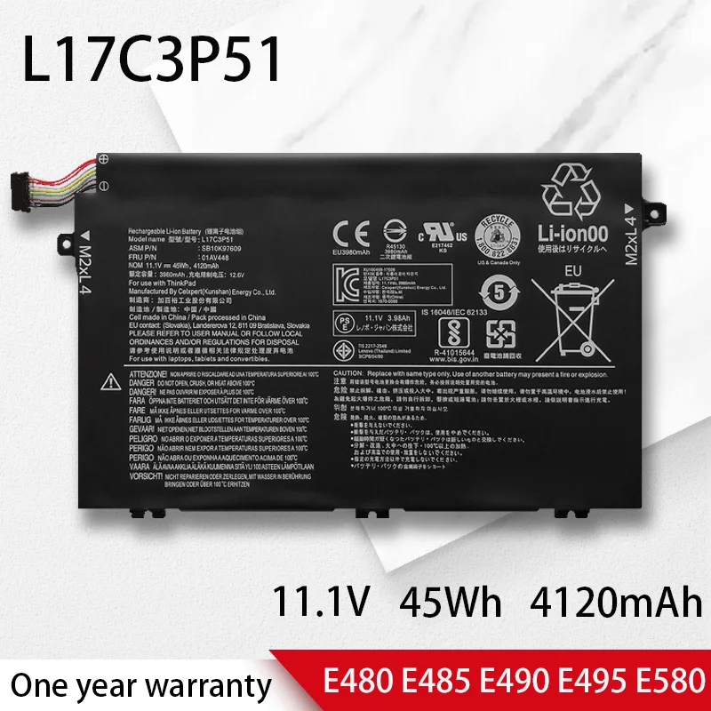 

Genuine 01AV448 L17M3P52 L17L3P51 L17C3P51 L17M3P52 Laptop Battery For Lenovo ThinkPad E480 E485 E580 E490 E590 E585 R480 R580