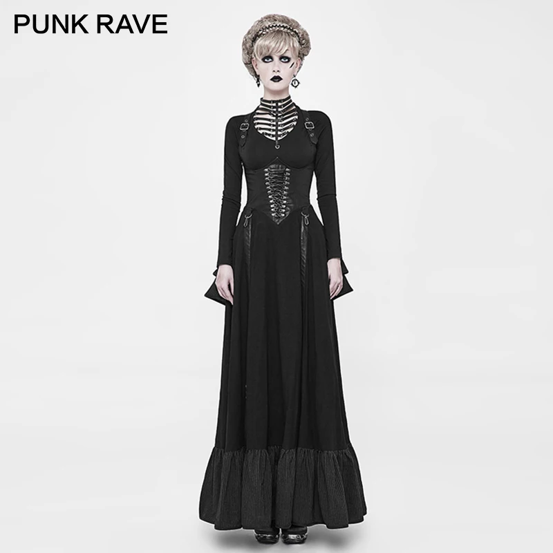 Женское платье в стиле Панк RAVE Two Wear черное сексуальное полуоткрытое стимпанк на