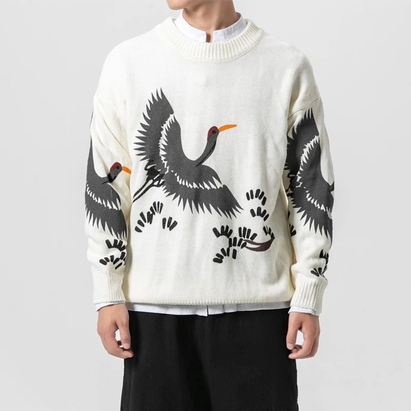 Любителей Костюмы Для мужчин кран узор Повседневное с О-образным вырезом