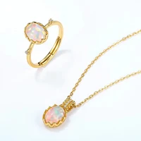 ly 925 sterling silver synthetic opal 9k gold korean style elegant original finger ring necklace sets for women fine jewelry