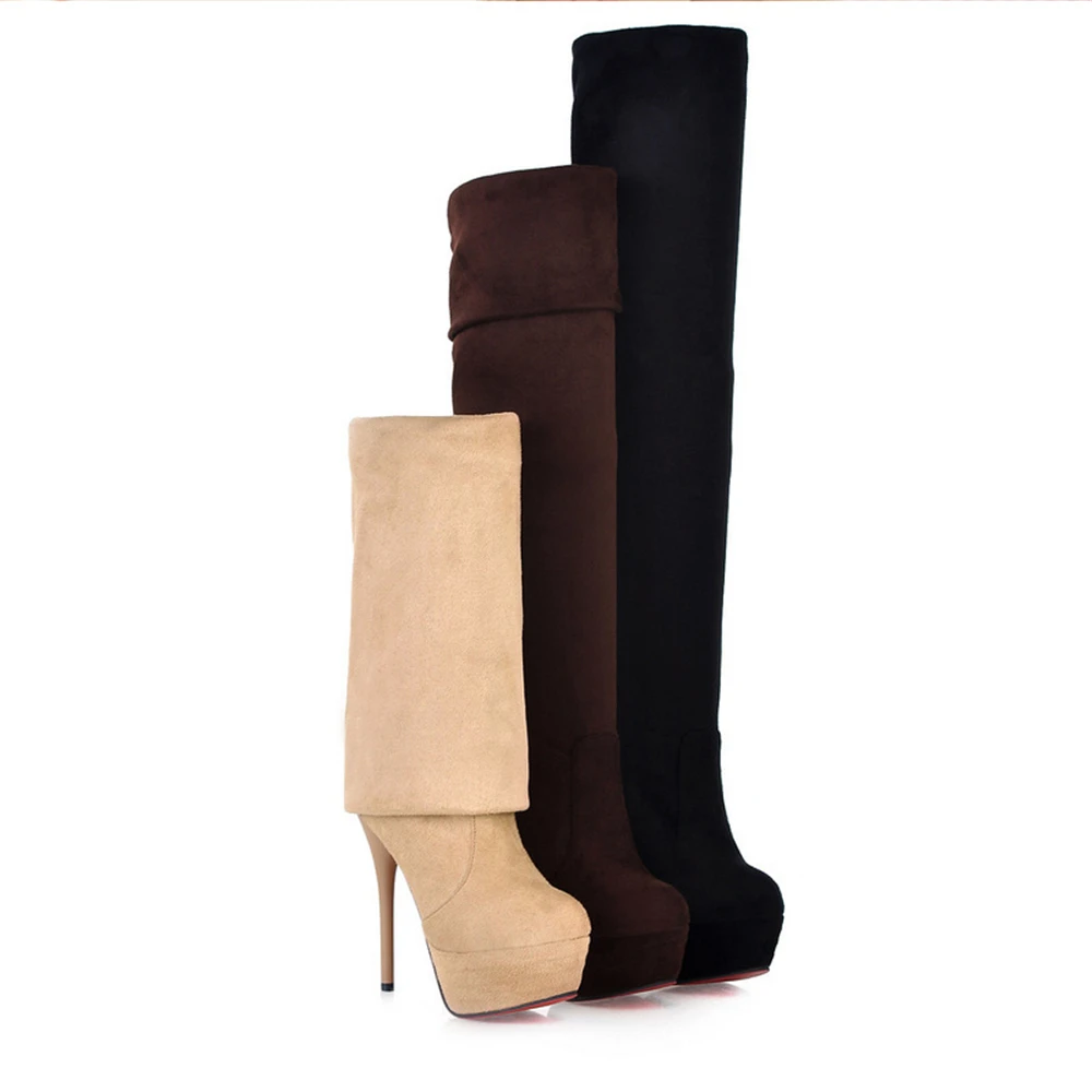 Женские высокие сапоги до бедра на платформе и каблуке колена черные|boots elastic|elastic