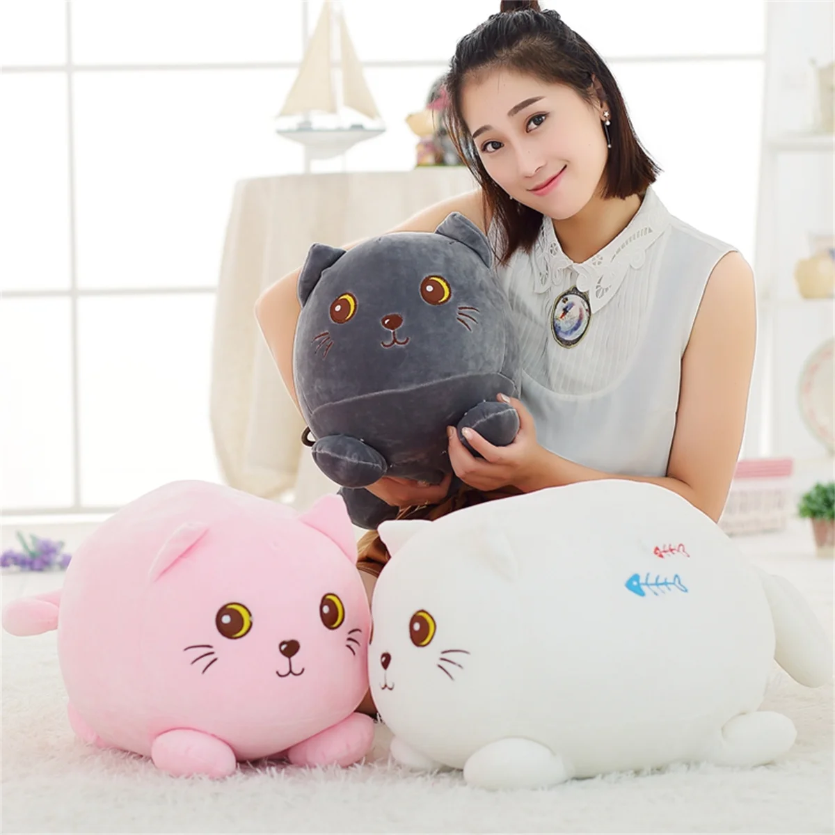 

28 / 38 / 48CM Cute and Comfortable Down Cat Doll Plush Stuffed Toy Animal Pillow Children's Sleeping Gift Pet Toy