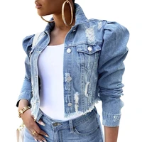 women ripped jacket light blue tassel jean coat single breasted short coat female autumn fashion lady all match new clothes 2021