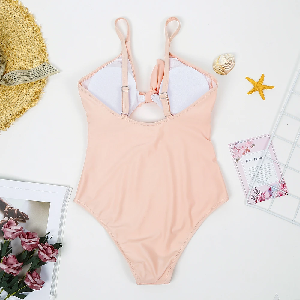 New Women One Piece Swimsuit Pink Bathing Suit High Cut Swimwear Waist Bodysuit Beachwear Swimming Trikini Tankini | Спорт и