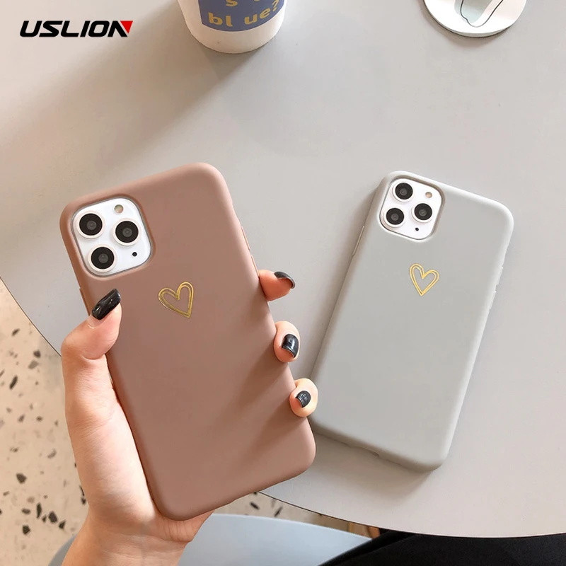 

USLION Art Love Heart Phone Cover For iPhone 11 12 13 Pro X XR XS Max Soft Silicon Back Case For iPhone 6S 7 8 Plus Fitted Cover