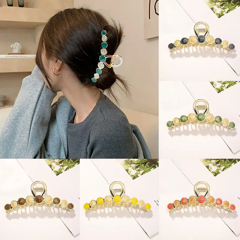 

New Women Elegant Vintage Drip Glaze Metal Hair Claws Hold Tight Headband Sweet Hair Clips Hairpins Fashion Hair Accessories