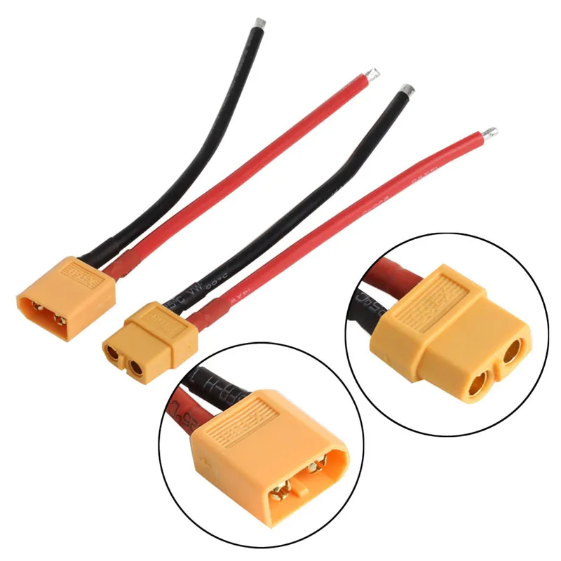 

2 шт. штекер аккумулятора XT60, Гнездовой разъем с силиконовым проводом 14 AWG
