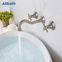 luxury brushed nickel tap wall mounted bathroom basin sink faucet solid brass hot cold mixer bathtub faucet