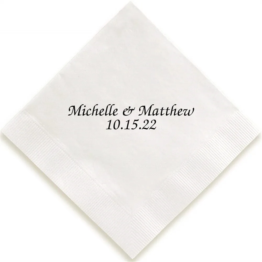 

100pcs Personalized Name Napkins Wedding Cocktail Beverage Paper Serviette Anniverysary Party Custom Mr & Mrs Napkin Supplies
