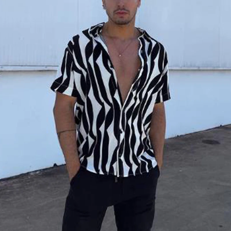 

INCERUN Men Fashion Printed Shirt Summer Short Sleeve Turn Down Collar Blouse Man Button Vocation Style Chemise Streetwear S-3XL