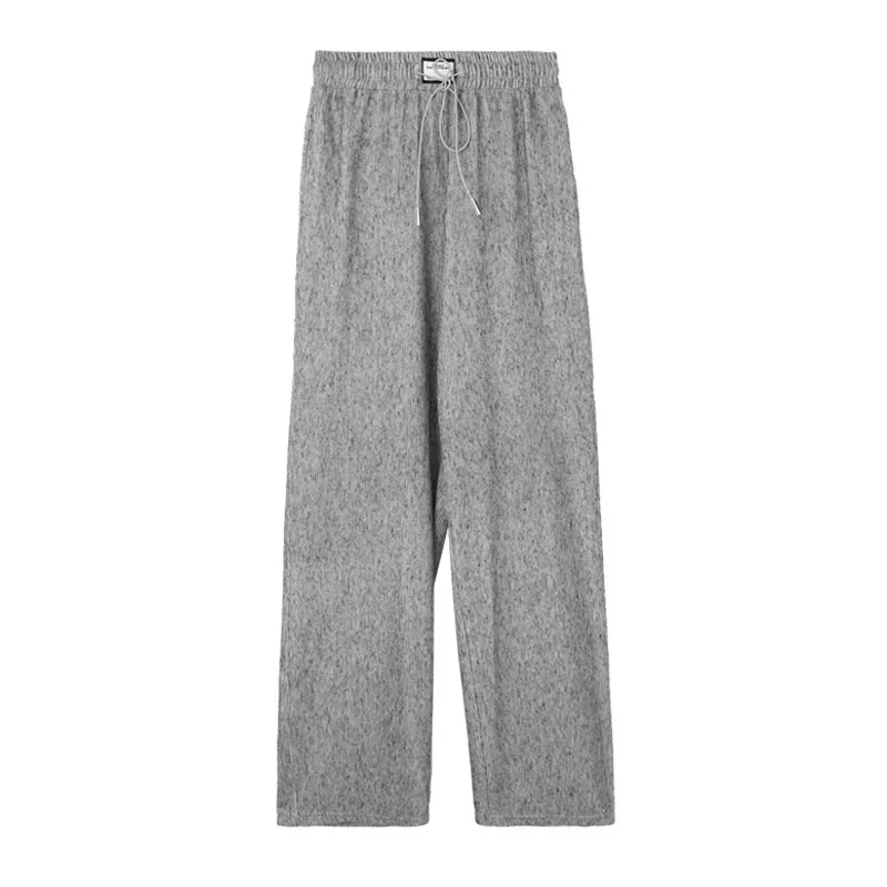 

DEAT 2021 New Women Fashion Loose Gray Slim Asymmetrical Wide-leg Office Lady High Elastic Waist Trousers Autumn Winter 7E1834