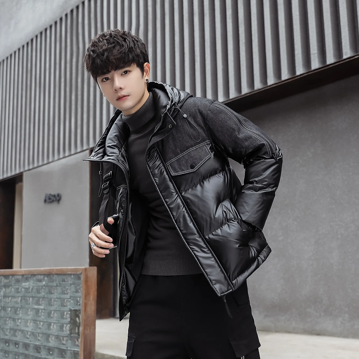 

Fashion Men's Down Coats Hooded Solid With Pocket Large Size Loose Winter Wind-proof Personality Casual Male Quality Parka