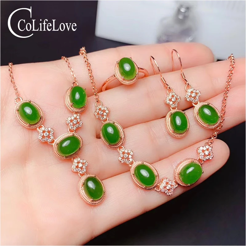 Женский комплект украшений из настоящей китайской яшмы серебро 925 пробы кольцо