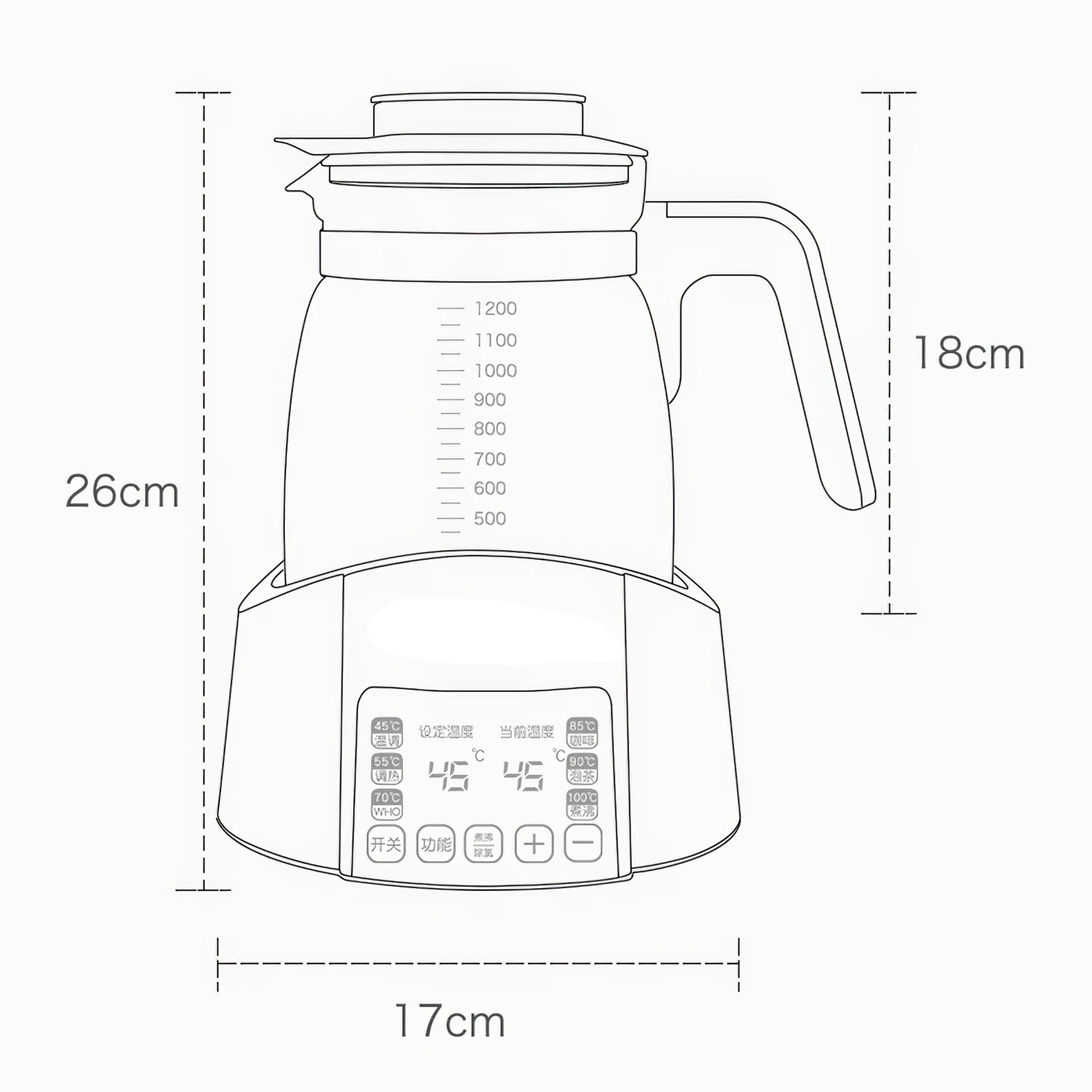 

220V Constant Heat Multi-Function Teakettle Electric Bottle Baby Care Milk And Water Warmer 1.2L Glass Kettle