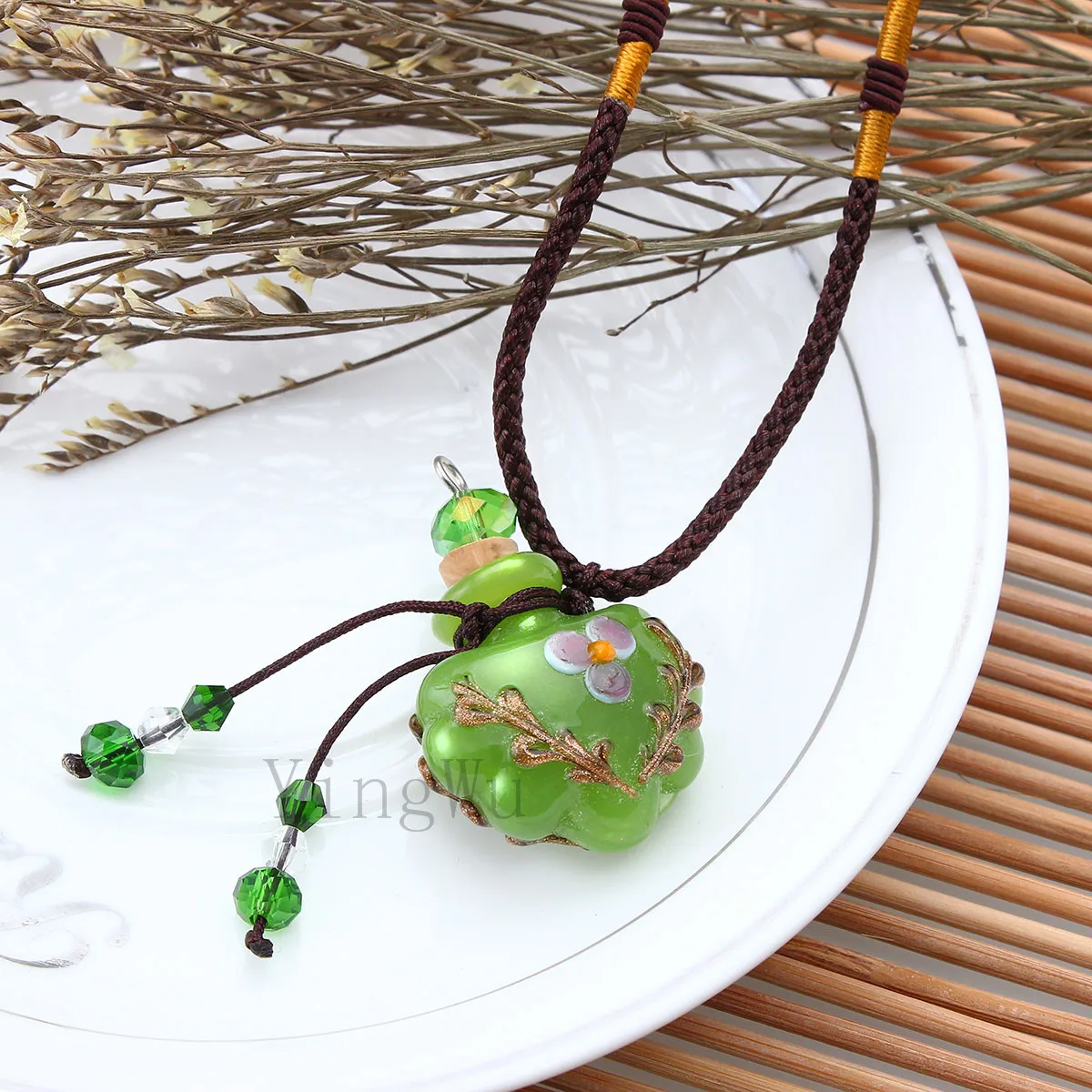 YingWu подвеска-флакончик из муранского стекла с изображением цветка зеленого