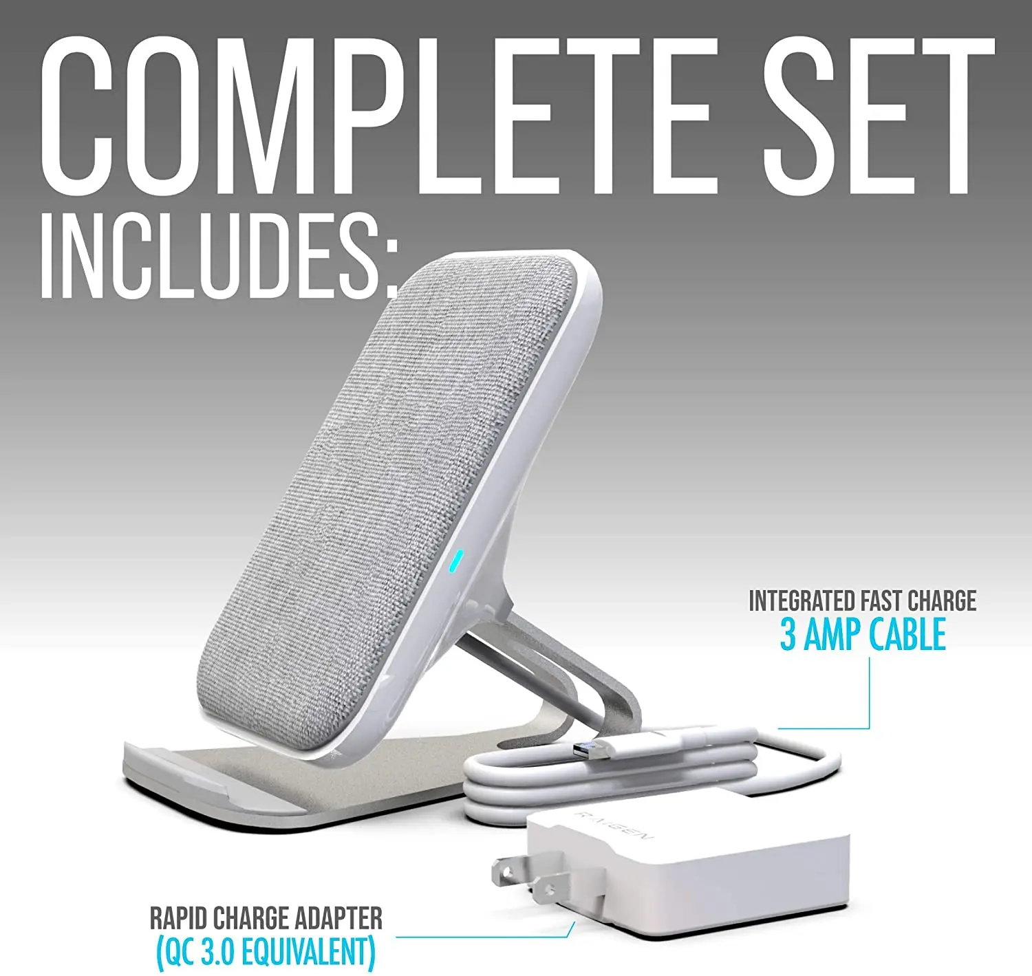 

Wireless Charging Stand + Fast Charge AC Adapter Modern Fabric Canvas Design 7.5W for iPhone Xs MAX XR X 8 Plus, 10W