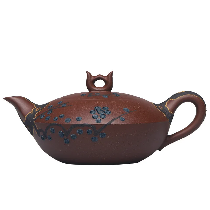 

Yixing Dark-red Enameled Pottery Teapot Famous Manual Teapot Raw Ore Azure Mud Everything Is Going Smoothly Tea Set