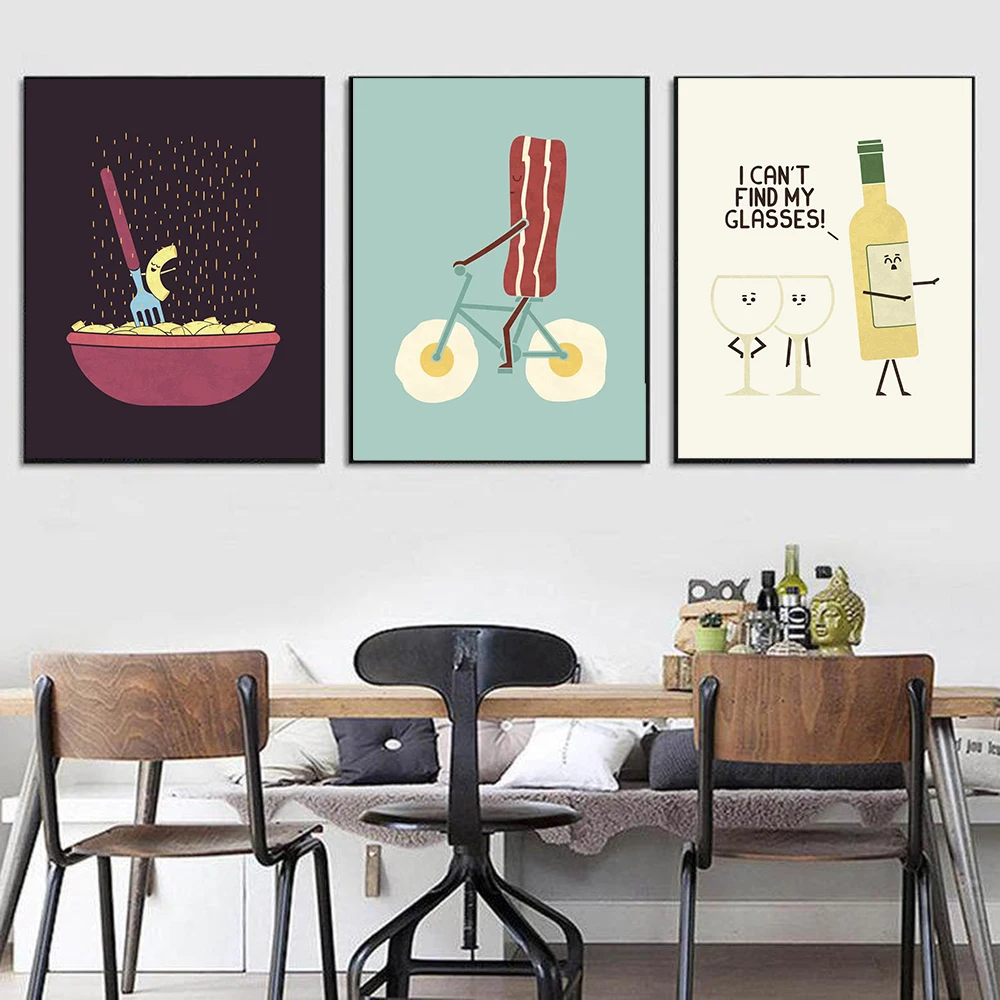 Мультяшные забавные постеры для еды картошки фри суши рамен коктейлей печать на
