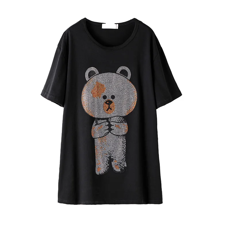 

Women Harajuku Cartoon Diamonds T-Shirts Plus Size Summer Clothes Loose O-neck Drilling T shirts Korean Casual Tops Tees T080