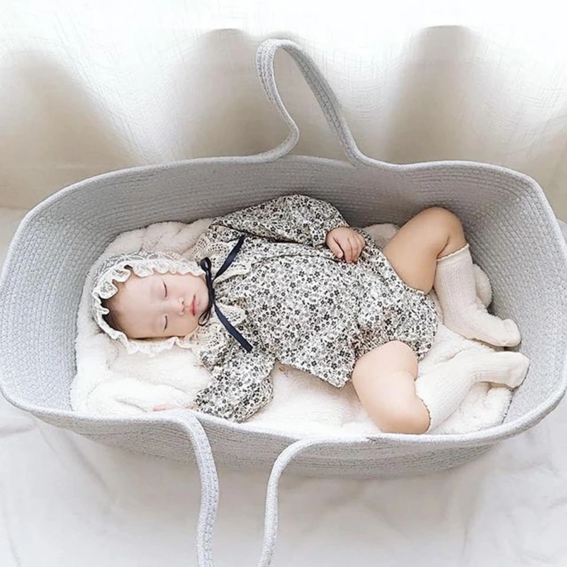 

Portable Baby Moses Basket Carrier Cotton Rope Woven Crib Newborn Sleeping Bed Cradle Bassinet Nursery Decoration